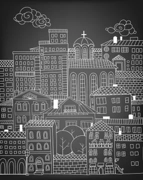 Doodle town Stock Illustration