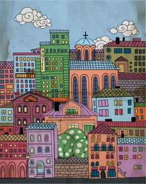 Doodle town Stock Illustration