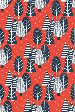 Doodle trees seamless pattern Stock Illustration