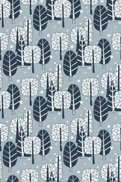 Doodle trees seamless pattern Stock Illustration