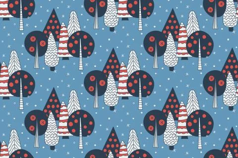 Doodle trees seamless pattern Stock Illustration