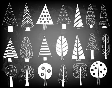 Doodle trees  set Stock Illustration