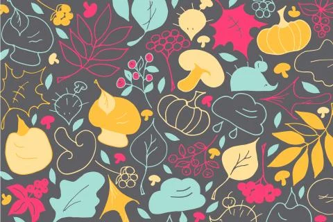Doodle trendy autumn elements pattern vector illustration 스톡 일러스트