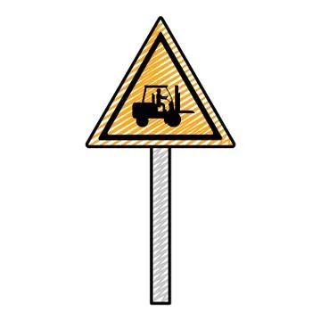 Doodle triangle caution emblem and laborer with forklift Stock Illustration