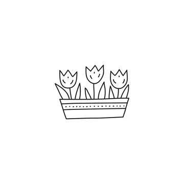 Doodle tulip flowers in container. Stock Illustration