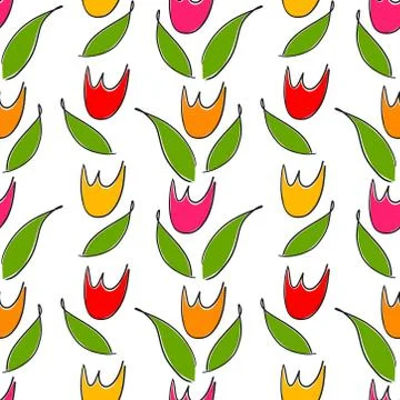 Doodle tulips seamless pattern. Stock Illustration