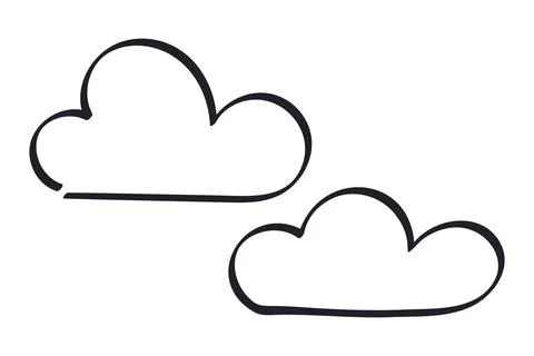 Doodle of two Clouds. Hand drawn marker sky Symbols. Outline Cloudy Weather Stock Illustration