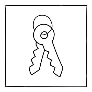 Doodle two keys icon or logo, hand drawn with thin black line. Stock Illustration