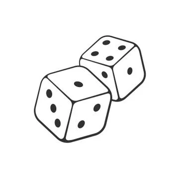 Doodle of two white dice with contour Illustrazione stock
