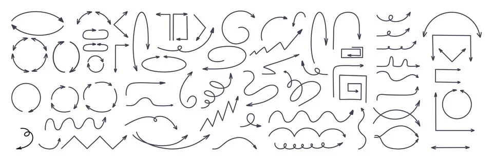 Doodle UI Arrows Mega Set. Hand Drawn Interface Pointers And Indicators, Cu.. Illustrazione stock