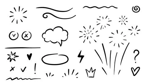 Doodle underline, emphasis, line shape set. Hand drawn swirl swoosh, love Stock Illustration
