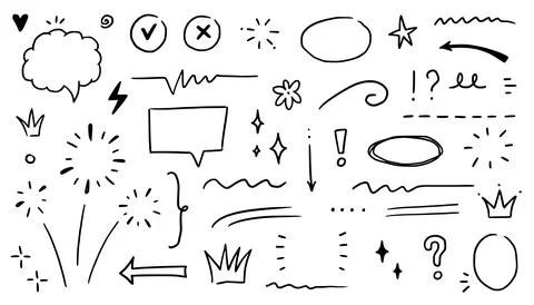 Doodle underline, emphasis, line shape set. Hand drawn swirl swoosh, love Stock Illustration