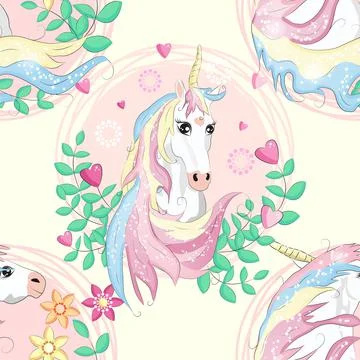 Doodle unicorn pattern for textile design. Animal cartoon. Ditsy print. Trend Illustrazione stock