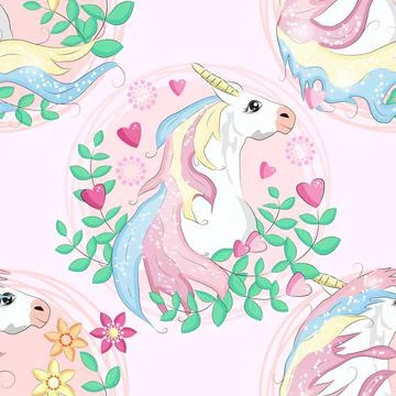 Doodle unicorn pattern for textile design. Animal cartoon. Ditsy print. Trend Stock Illustration