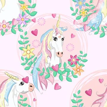 Doodle unicorn pattern for textile design. Animal cartoon. Ditsy print. Trend Stock Illustration