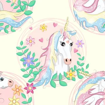 Doodle unicorn pattern for textile design. Animal cartoon. Ditsy print. Trend Illustrazione stock