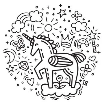 Doodle unicorn vector Stock Illustration