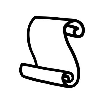 Doodle unrolled scroll, hand drawn with thin black line Stock Illustration