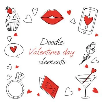 Doodle valentines day elements in illustration and vector Stockillustratie