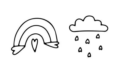 Doodle Valentines Day Rainbow, cloud with hearts Stock Illustration