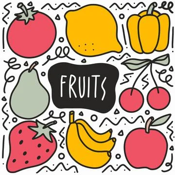 Doodle various fruit collection hand drawing Stock Illustration