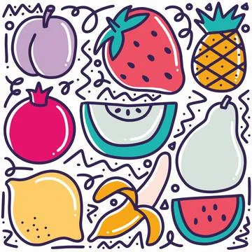 Doodle various fruit collection hand drawing Illustrazione stock