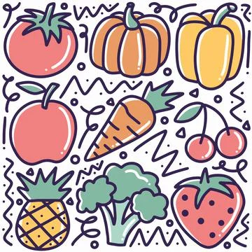 Doodle various fruit collection hand drawing Stock Illustration