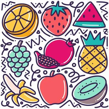Doodle various fruit collection hand drawing Illustrazione stock