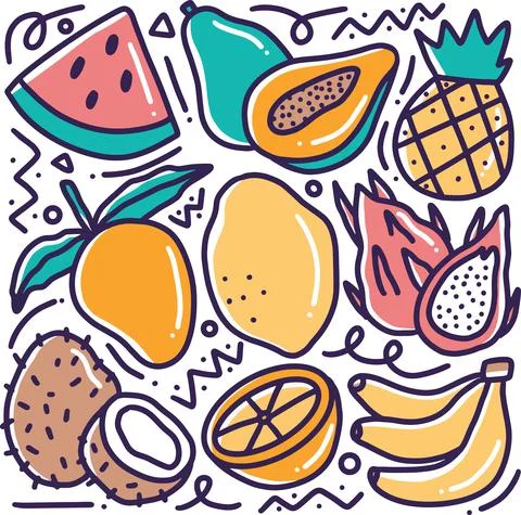 Doodle various fruit collection hand drawing Stock Illustration