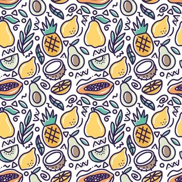 Doodle various fruit collection hand drawing Stock Illustration