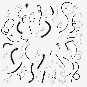 Doodle Vector Arrow Set. Hand drawn simple symbols. Direction pointers Shapes Illustrazione stock