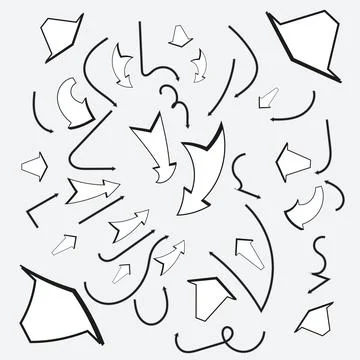 Doodle Vector Arrow Set. Hand drawn abstract Vector set. Grunge texture Stock Illustration