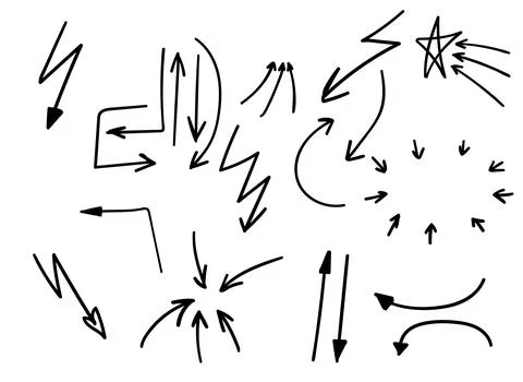 Doodle vector arrows and design elements. Hand drawn set of icons, frames Stock Illustration