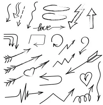Doodle vector arrows and design elements. Hand drawn set of icons, frames, .. Stock Illustration