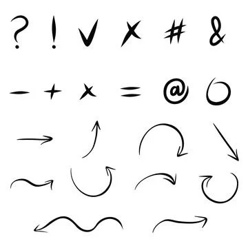 Doodle vector arrows and design elements. Hand drawn set of icons, arrows in Stock Illustration