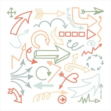 Doodle vector arrows set. Hand drawn business icons. Sketching illustration for Stock Illustration