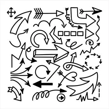 Doodle vector arrows set. Hand drawn business icons. Sketching illustration for Stock Illustration