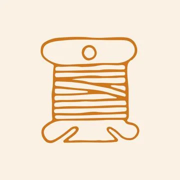 Doodle vector art of a flat cardboard thread bobbin organizer card wound with Stock Illustration