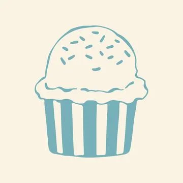 Doodle vector art of a single scoop of ice cream with sprinkles inside a Stock Illustration