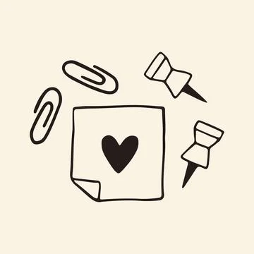 Doodle vector art of a square note paper with a dark heart in the center Stock Illustration