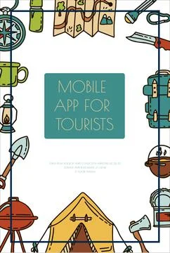 Doodle vector camping bannersset. Sketch hiking Icons.Hand draw illustration for Stock Illustration
