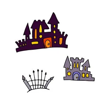 Doodle vector castles set on white background Ilustración de archivo
