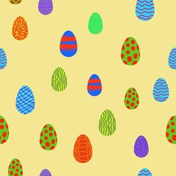 Doodle vector easter eggs chaotic seamless pattern イラスト素材