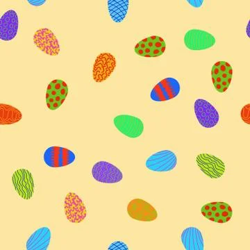 Doodle vector easter eggs chaotic seamless pattern Stockillustratie