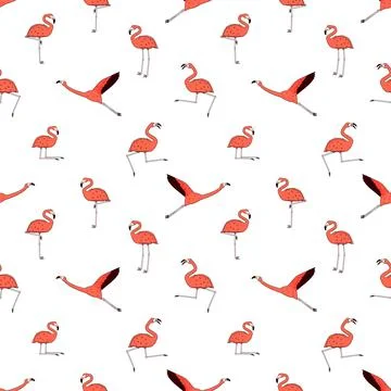 Doodle Vector flamingos are active, dancing, fly, sleep, rest, relax, dream,  Stock Illustration
