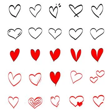 Doodle vector heart shape icons set. Hand drawn collection of hearts on white Stock Illustration