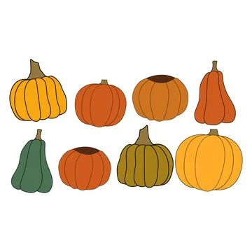 Doodle vector holiday pumpkin set isolated elements 스톡 일러스트