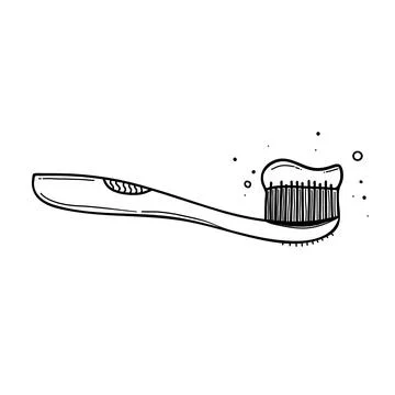 Doodle Vector icon of toothbrush with applied toothpaste portion. black isolated Stock Illustration
