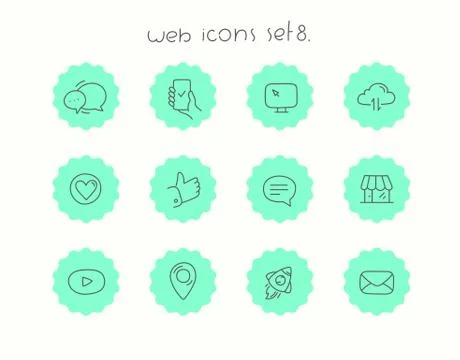 Doodle vector icons set isolated on white. Web icons set 8. Communication Stock Illustration