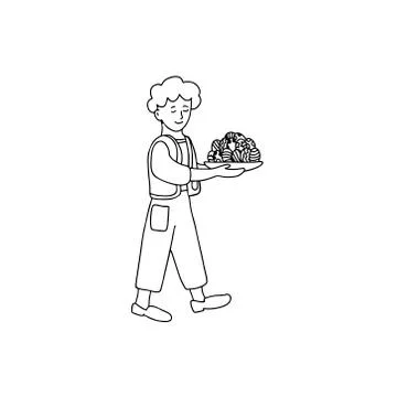 Doodle vector illustration of a boy bringing easter eggs. Stock Illustration